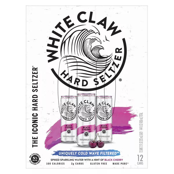 White Claw Black Cherry Hard Seltzer - 12pk/12 fl oz Slim Cans