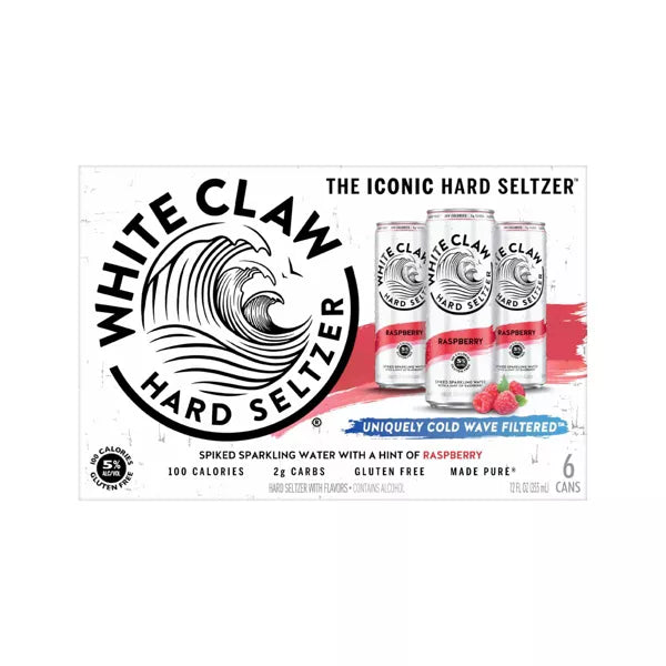 White Claw Raspberry Hard Seltzer - 6pk/12 fl oz Slim Cans
