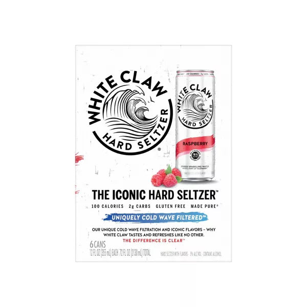 White Claw Raspberry Hard Seltzer - 6pk/12 fl oz Slim Cans