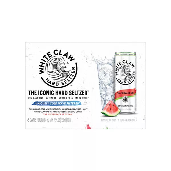 White Claw Watermelon Hard Seltzer - 6pk/12 fl oz Slim Cans