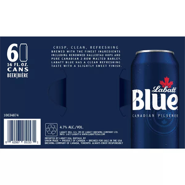 Labatt Blue Canadian Pilsener Beer - 6pk/16 fl oz Cans