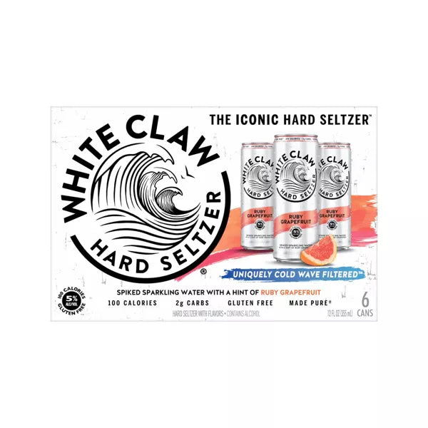 White Claw Ruby Grapefruit Hard Seltzer - 6pk/12 fl oz Slim Cans