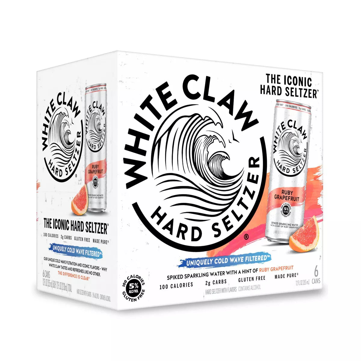 White Claw Ruby Grapefruit Hard Seltzer - 6pk/12 fl oz Slim Cans