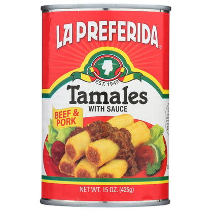 BEEF & PORK TAMALES WITH SAUCE, BEEF & PORK