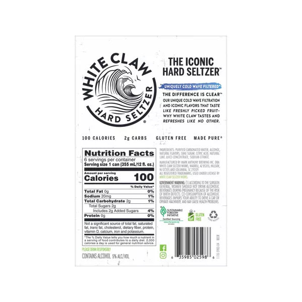 White Claw Natural Lime Hard Seltzer - 6pk/12 fl oz Slim Cans