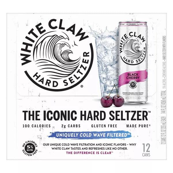 White Claw Black Cherry Hard Seltzer - 12pk/12 fl oz Slim Cans