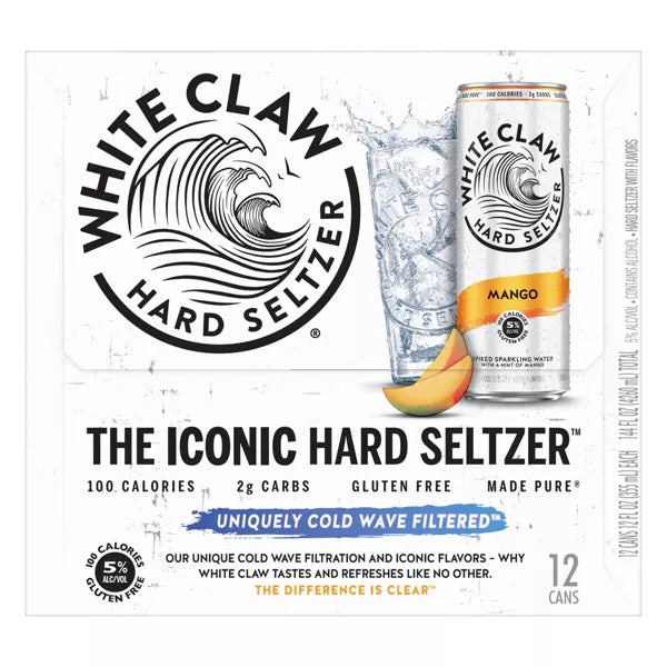 White Claw Mango Hard Seltzer - 12pk/12 fl oz Slim Cans