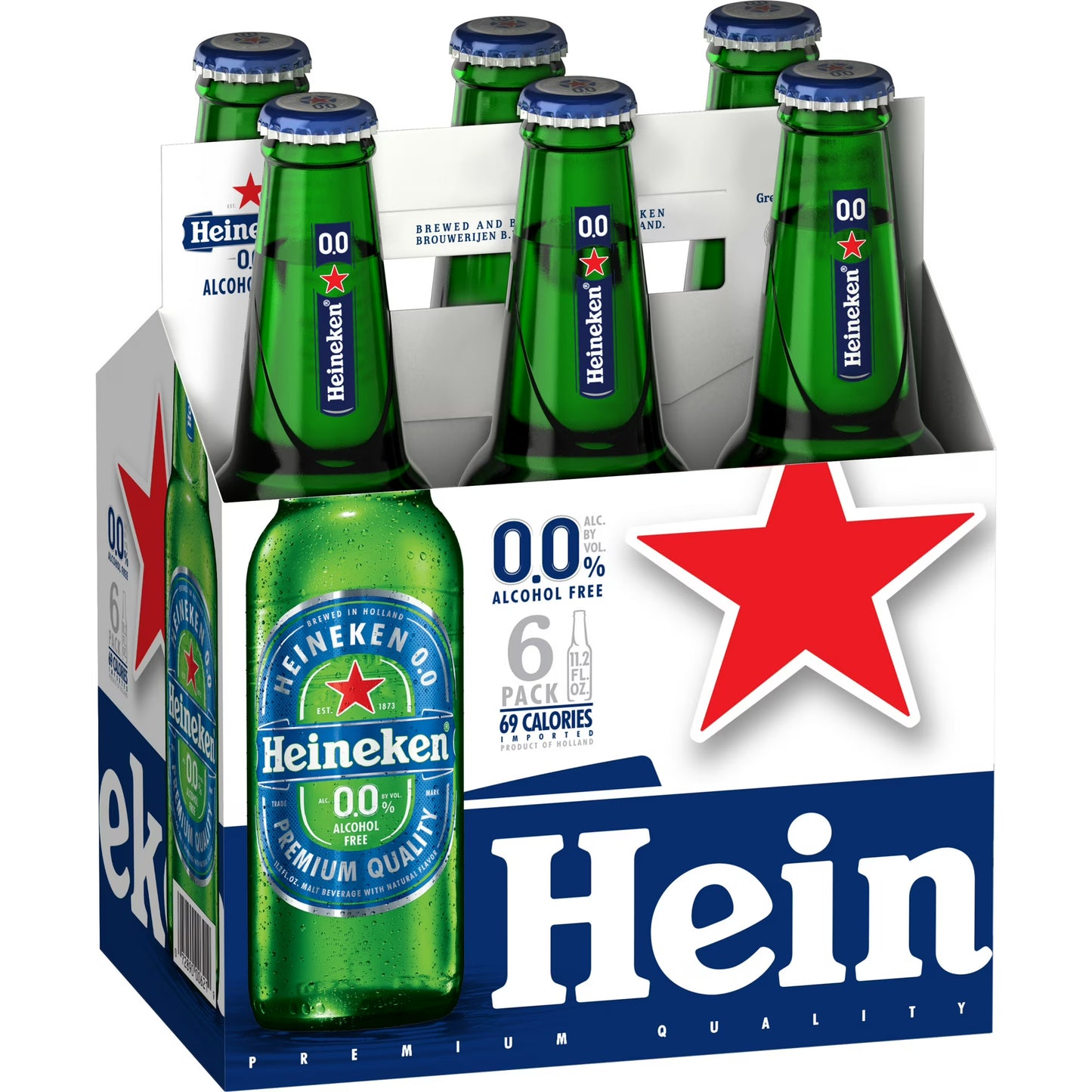 Heineken 0.0 Non-Alcoholic Netherlands Import Lager Beer, 6 pack, 11.2 fl oz Bottles, 0.0% ABV