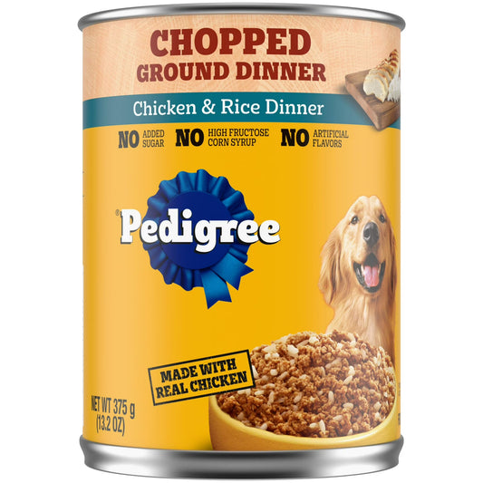 Pedigree Chopped Ground Dinner Pedigree Chopped Ground Dinner Adult Canned Wet Dog Food, Chicken & Rice Dinner, 13.2 Oz. Can375 G