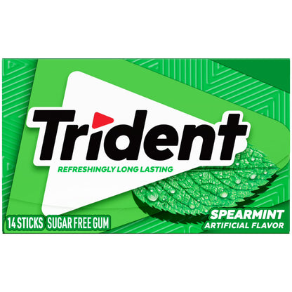 Trident Sugar Free Gum, Spearmint, Regular Size, 14 Pieces