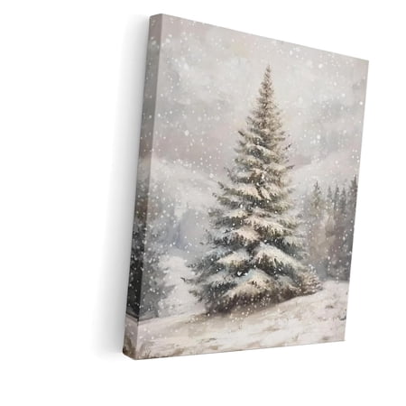 Fuliko Winter Christmas Tree Wall   Christmas Decoration  Holiday Winter Scene Snowy Xmas Tree Canvas for Bedroom Living Room Decor  11x14 Inch
