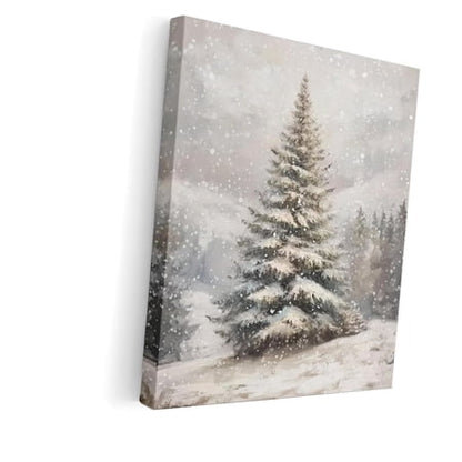 Fuliko Winter Christmas Tree Wall   Christmas Decoration  Holiday Winter Scene Snowy Xmas Tree Canvas for Bedroom Living Room Decor  11x14 Inch