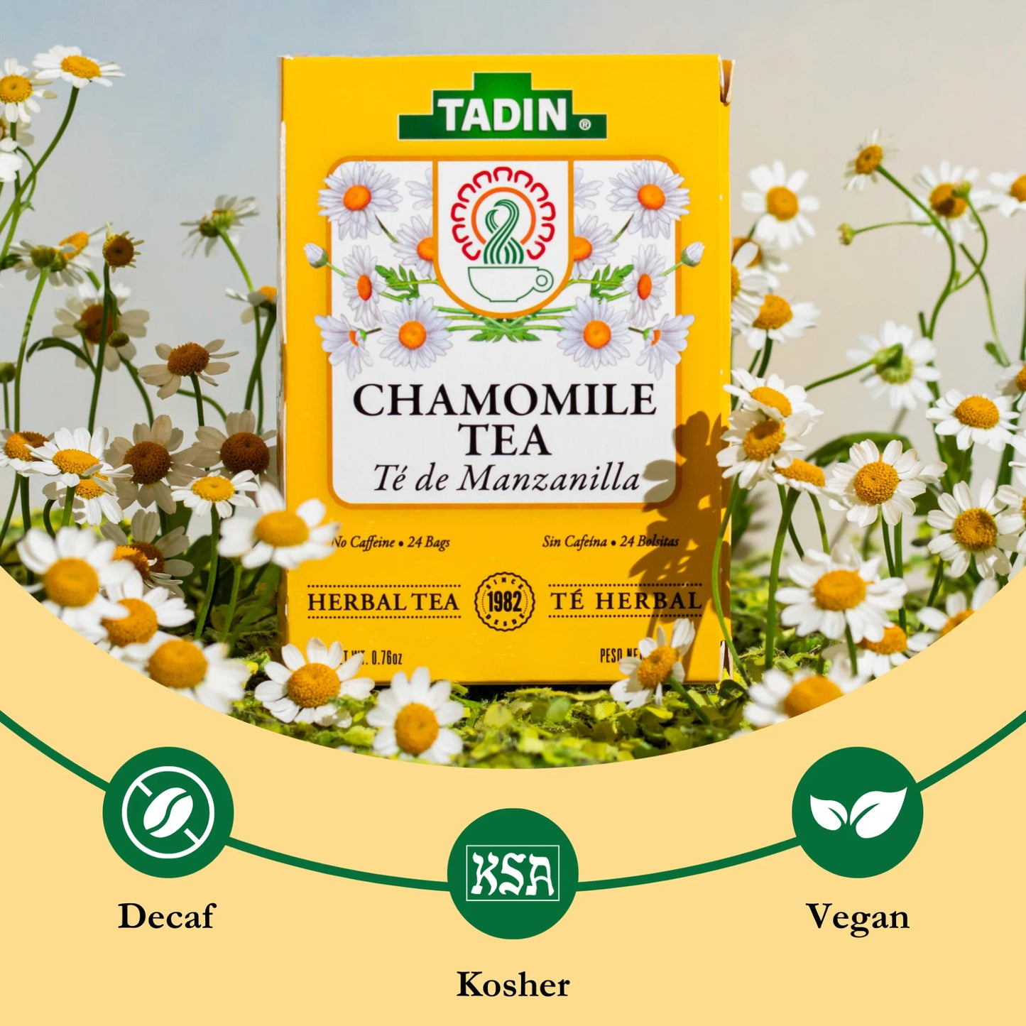 Tadin Chamomile Tea, Herbal Tea, Caffeine-Free Tea, Herbal Tea Bags, 24 Count, Pack of 1