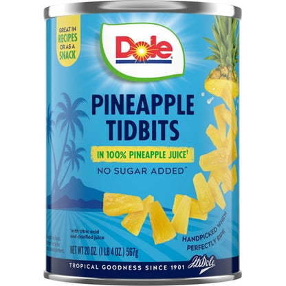 PINEAPPLE TIDBITS IN 100% PINEAPPLE JUICE