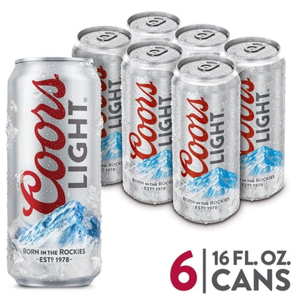 Coors Light Beer, American Light Lager, 6 Pack, 16 fl. oz. Cans, 4.2% ABV