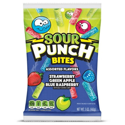 SOUR PUNCH, BITES, ASSORTED FLAVORS CANDY, STRAWBERRY BLUE RASPBERRY GREEN APPLE