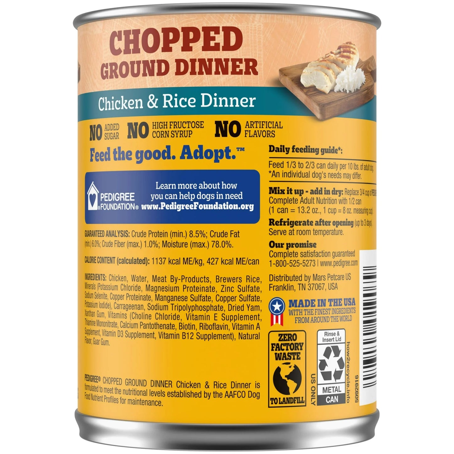 Pedigree Chopped Ground Dinner Pedigree Chopped Ground Dinner Adult Canned Wet Dog Food, Chicken & Rice Dinner, 13.2 Oz. Can375 G