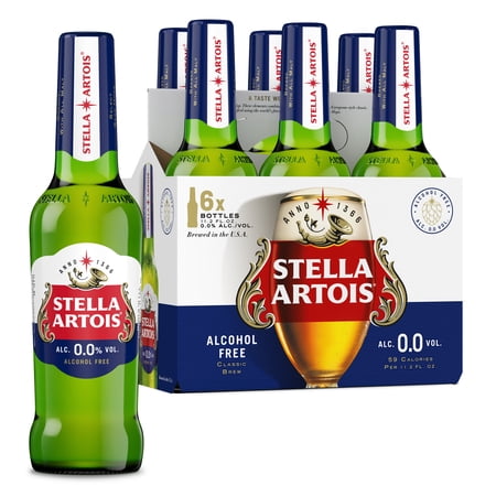 Stella Artois 0.0 Non-Alcoholic Lager Beer 6 Pack 11.2 fl oz Glass Bottles