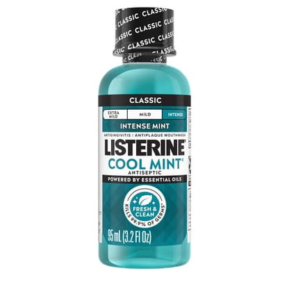 Listerine Cool Mint Intense Antiseptic Mouthwash  For Bad Breath & Plaque Oral Care  3.2 oz
