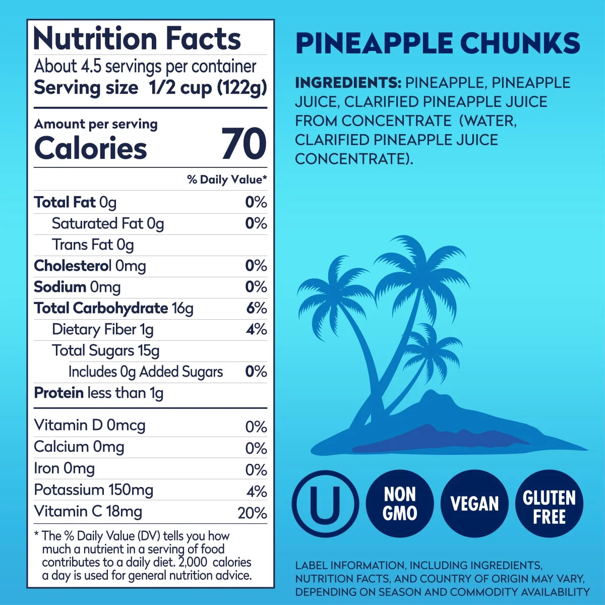 Dole Pineapple Chunks in 100% Pineapple Juice, 20 oz Can