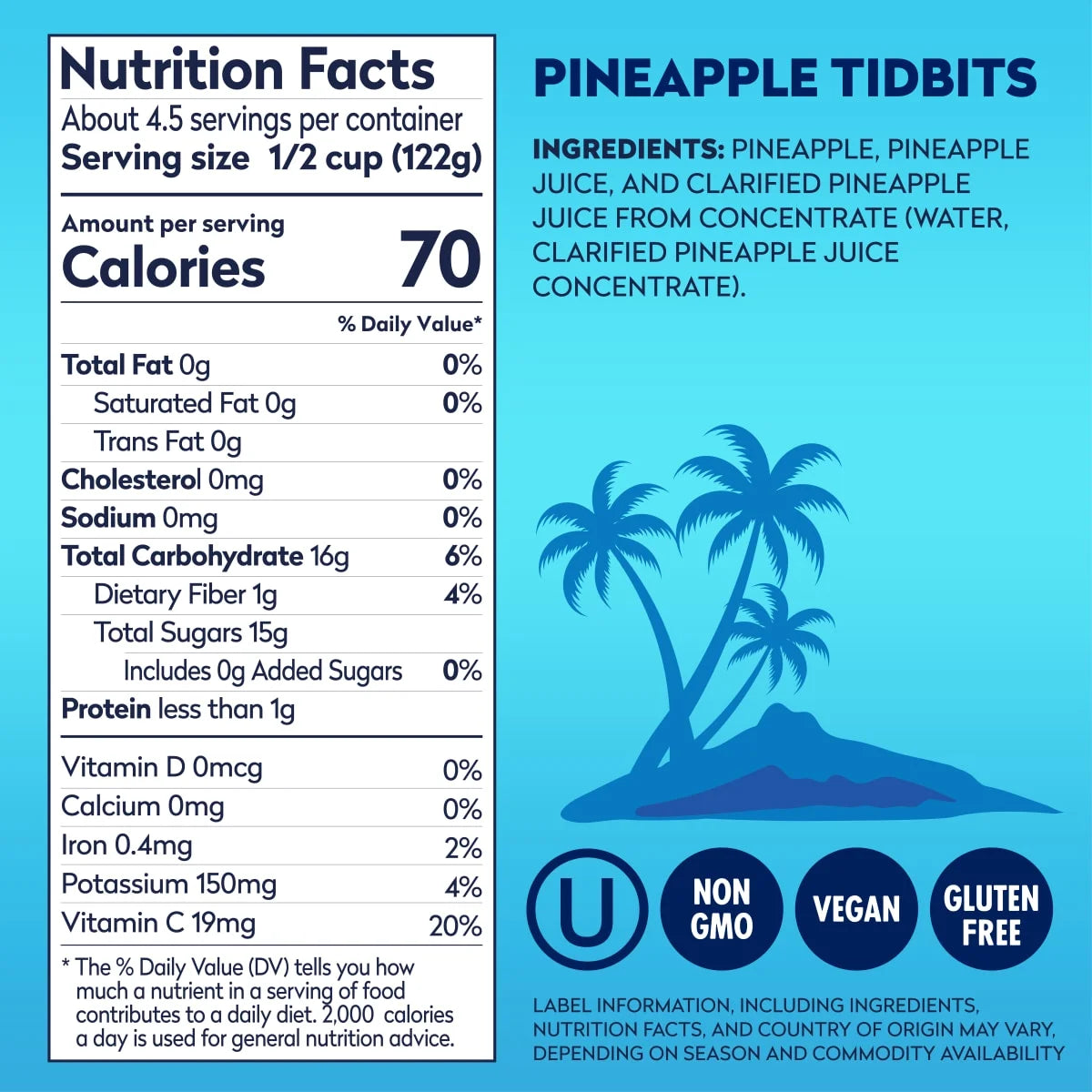 Dole Pineapple Tidbits in 100% Fruit Juice, 20 oz Can
