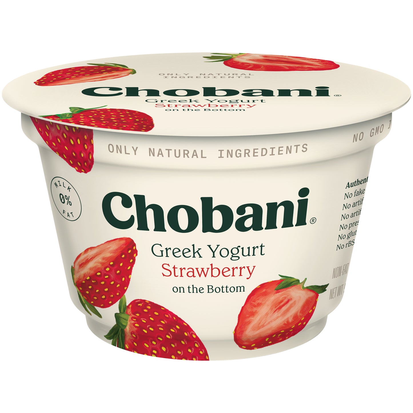 NON-FAT GREEK YOGURT WITH STRAWBERRY ON THE BOTTOM, STRAWBERRY