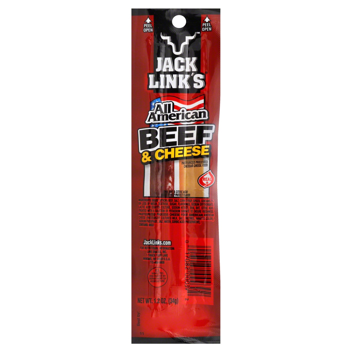 Jack Link s Snack Sticks  Protein Snack  All American Beef & Cheese  1.2oz